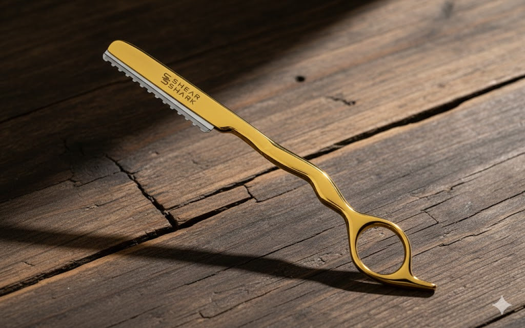 Professional Thinning Razor with guarded blade for safe texturizing and volume reduction.