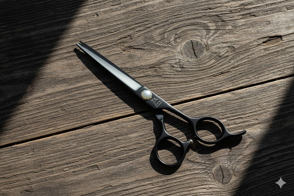 Heavy-duty Hammerhead Shark wide-blade barber shears. Powerful cutting tool for thick hair.
