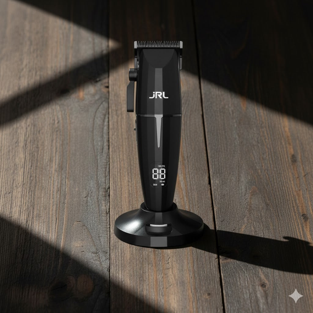 JRL Onyx FF 2020C-B professional cordless clipper in black. Cool Blade technology and 5-hour battery life.