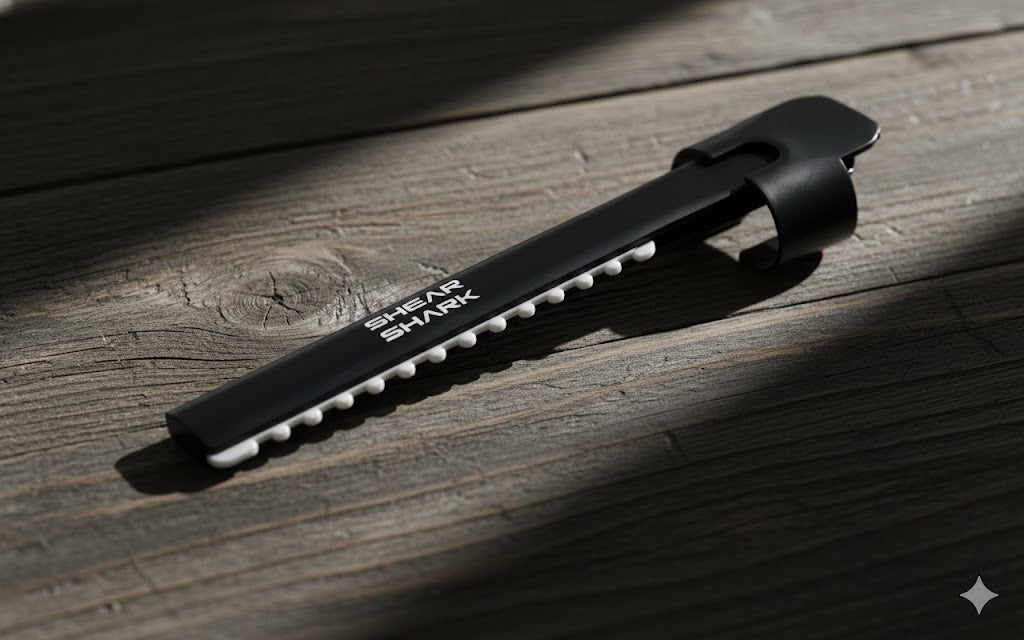 Ergonomic Finger Razor for hair texturizing. Small handheld thinning tool for freehand styling.